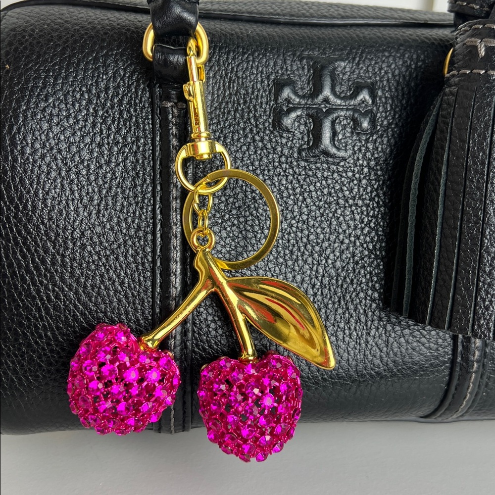 Gold and Pink Cherry Bag Charm